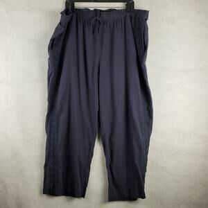 CJ Banks Women's 2X Elastic‎ Waist Embroidered Beach Pants Navy Blue Casual Boho